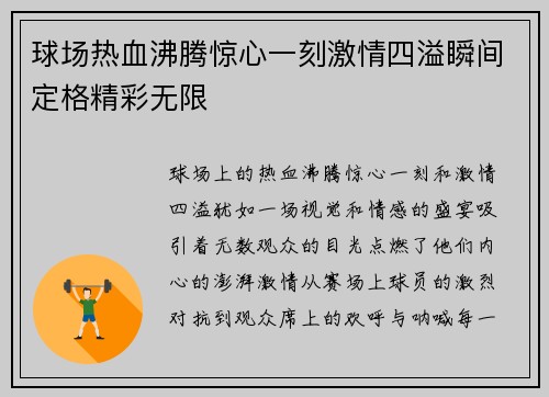 球场热血沸腾惊心一刻激情四溢瞬间定格精彩无限