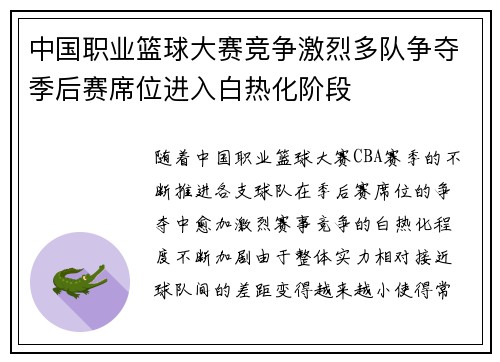 中国职业篮球大赛竞争激烈多队争夺季后赛席位进入白热化阶段